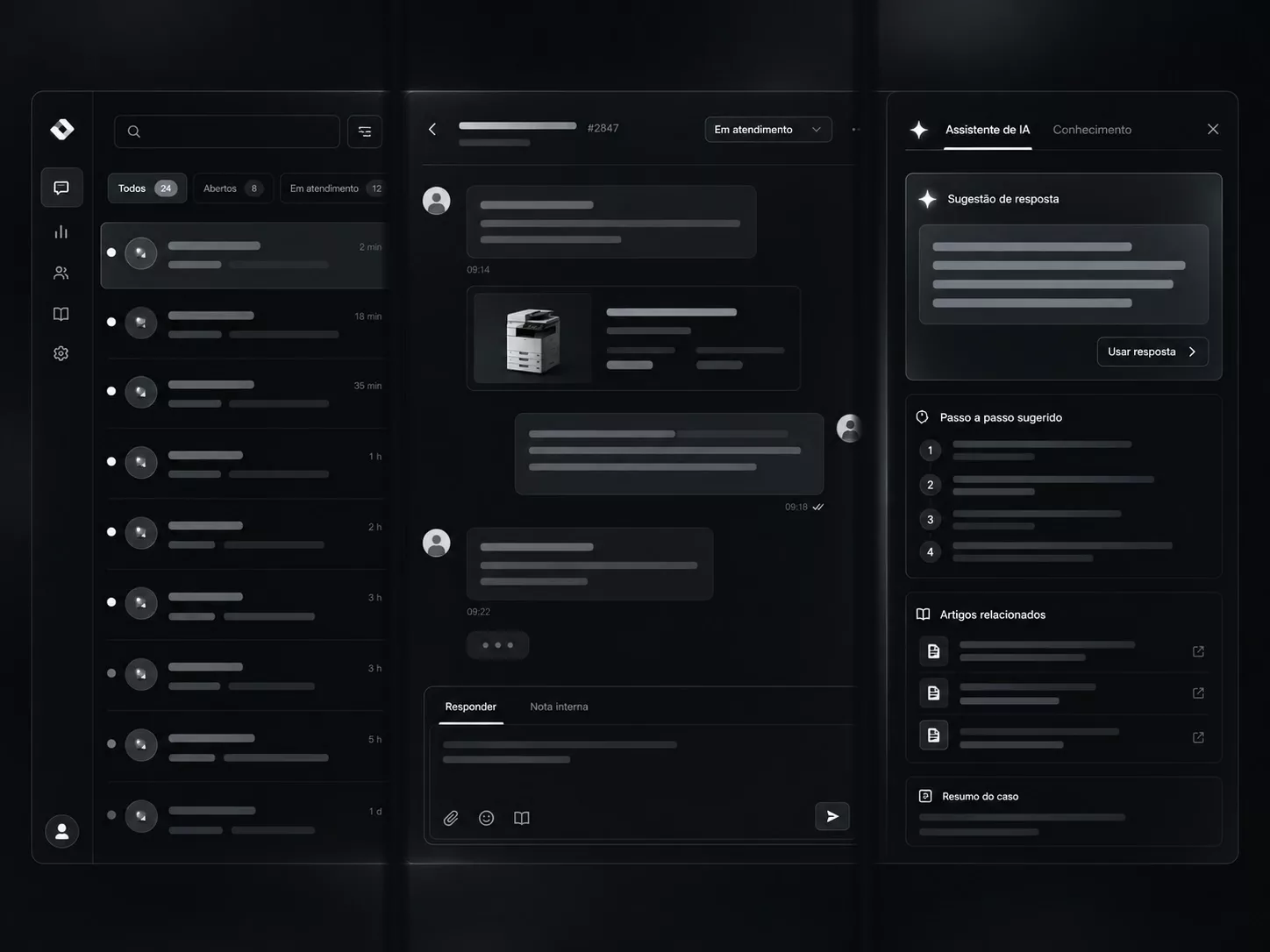 An AI agent connected to panels of tools and content